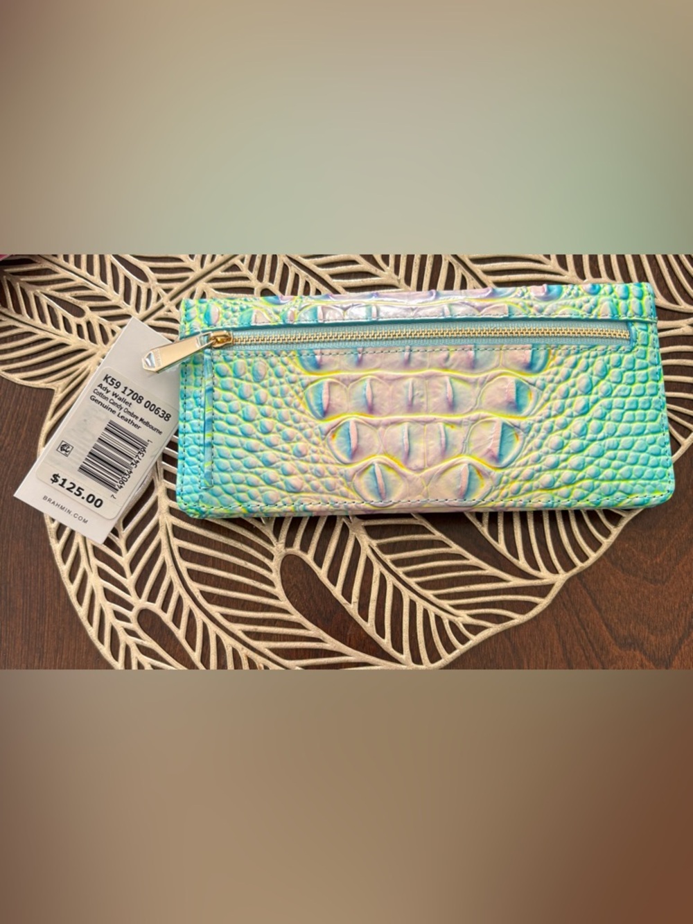 Brahmin Iridescent Croc-Embossed Wallet - Pink, Blue, Yellow Shift - Picture 2 of 6